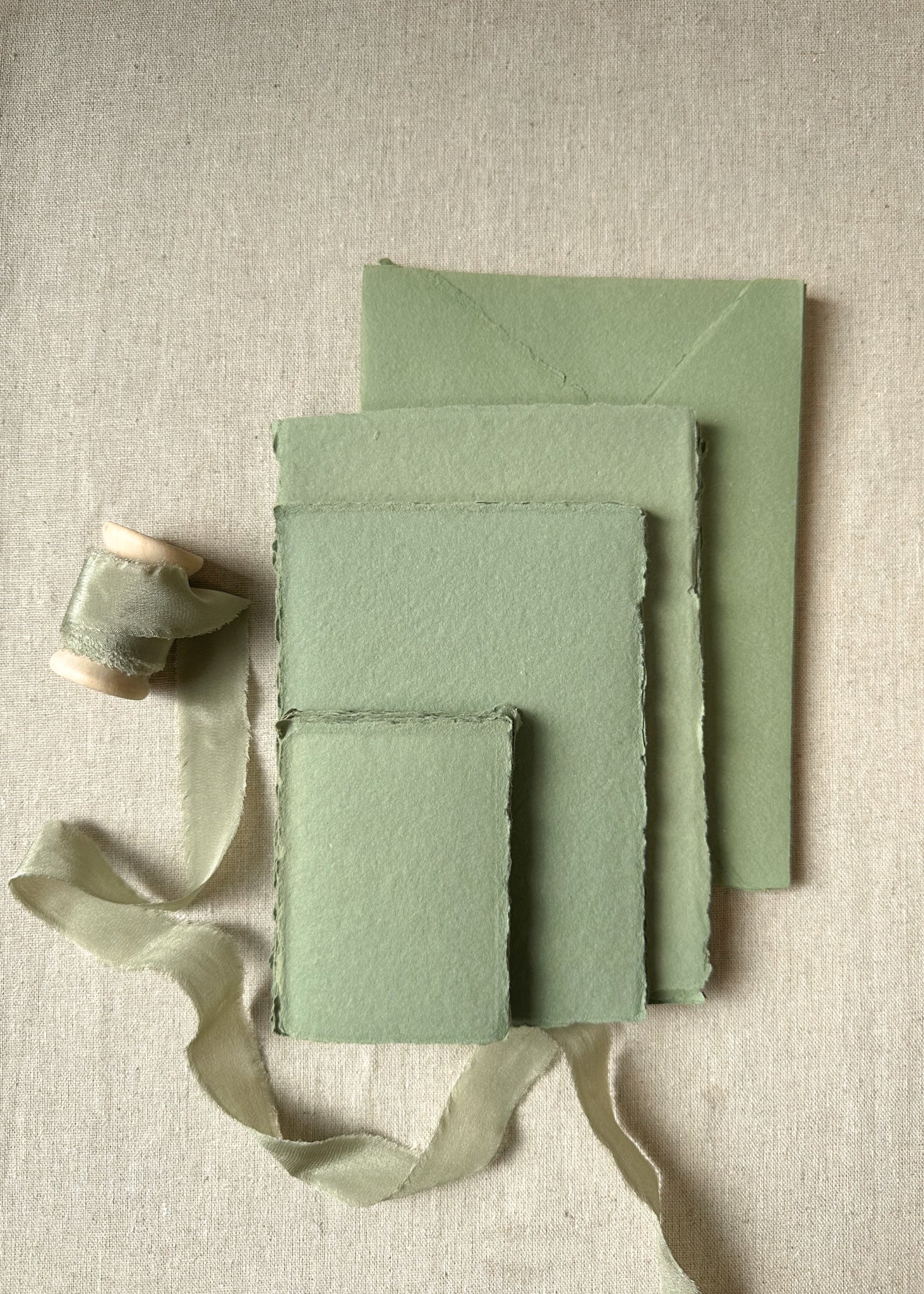 100 Handmade Sage Green Cotton 5x7 Paper Cards for Wedding