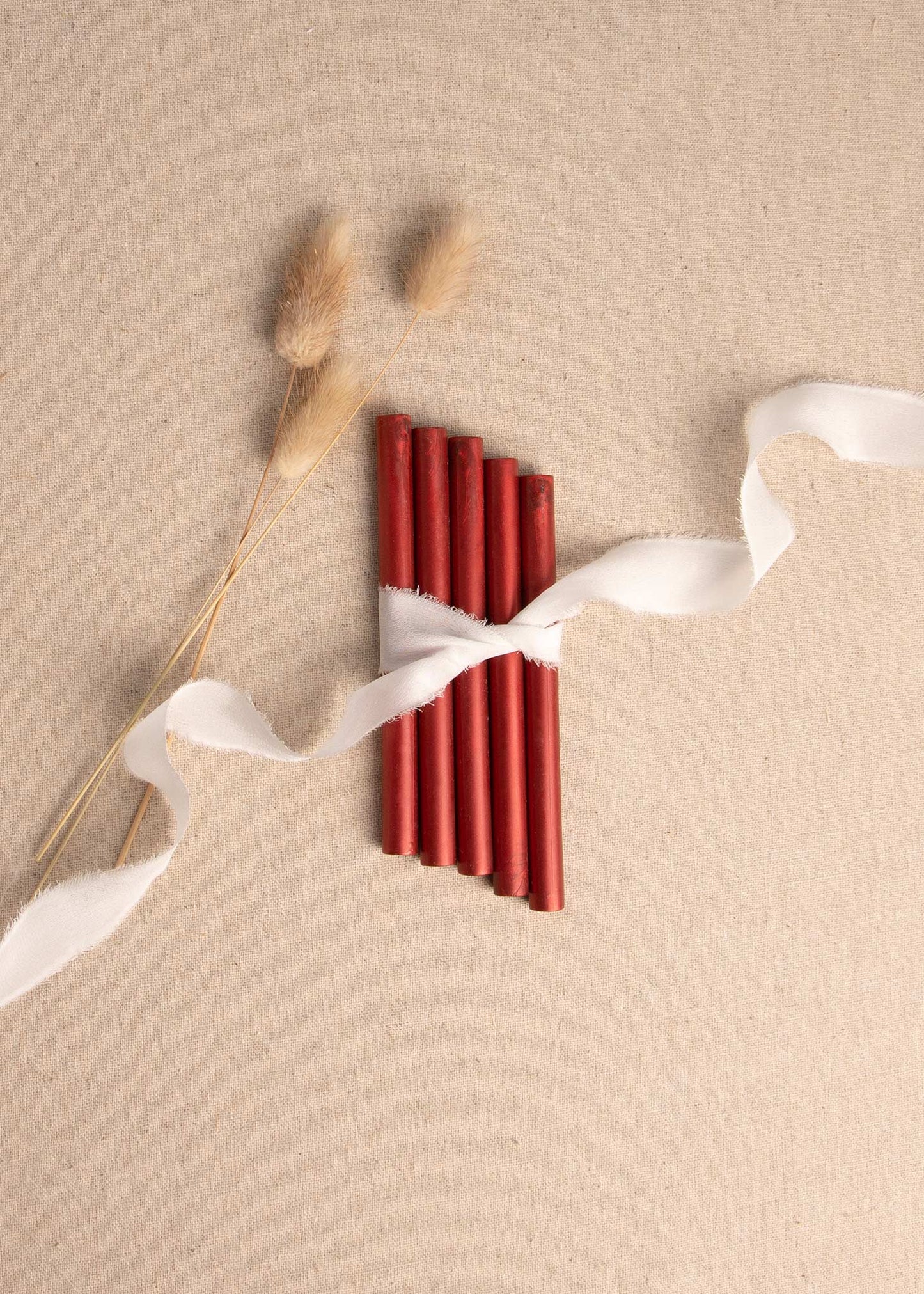 5 shimmer red wax seal sticks tied with white silk ribbon and dried flowers 