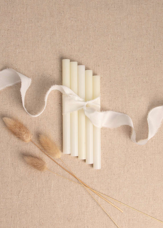 5 vellum translucent wax seal sticks tied with white silk ribbon and dried flowers 