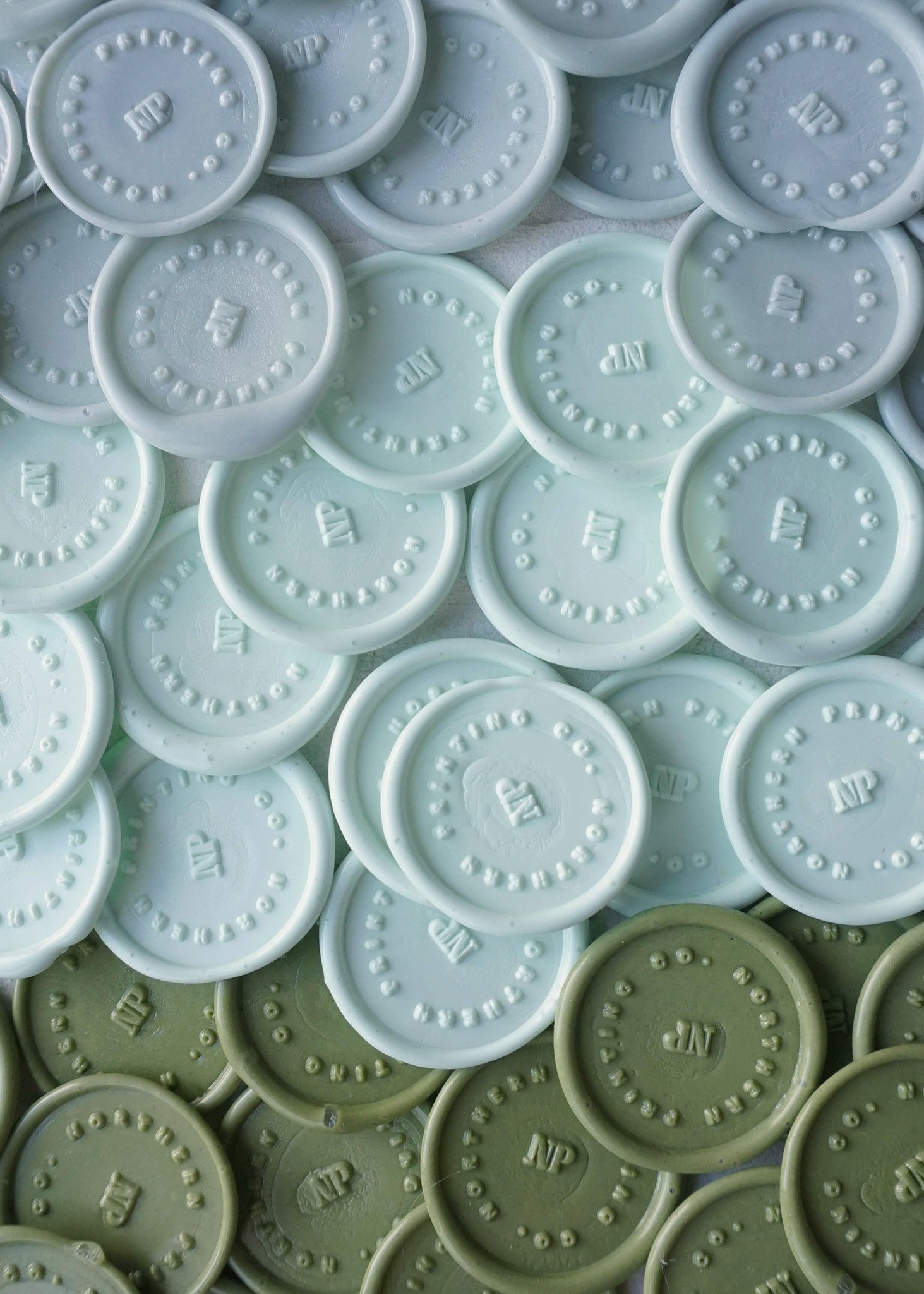 shades of blue and green wax seal stamps 