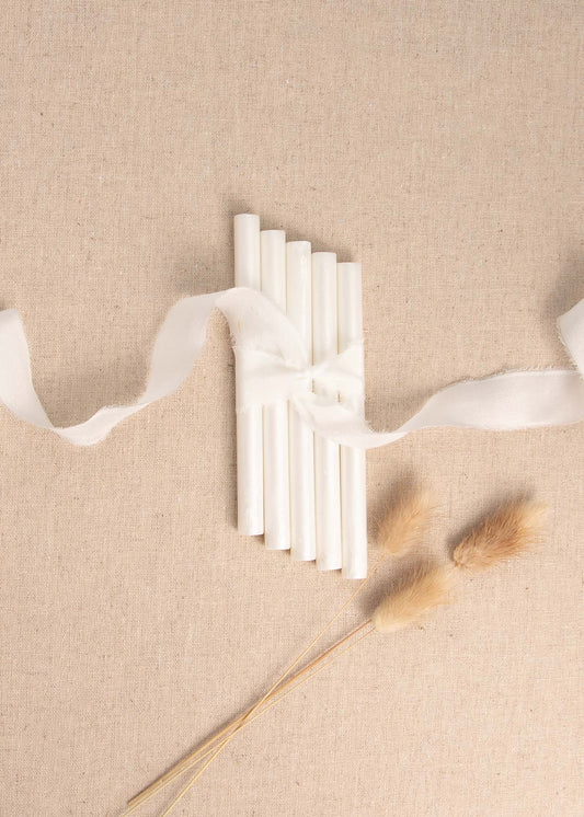 Pearl White wax seal sticks tied together with white ribbon and dried flowers 